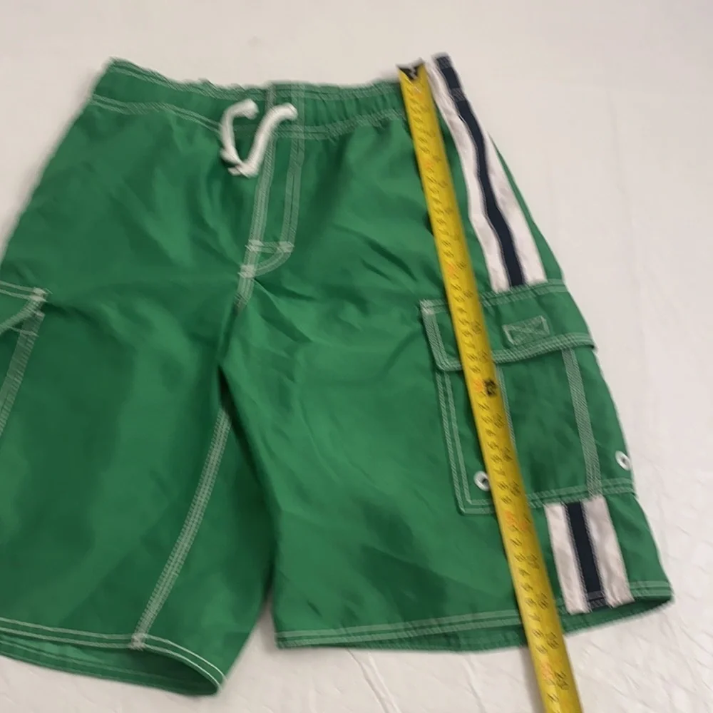Old Navy green and white swim trunks with pockets
